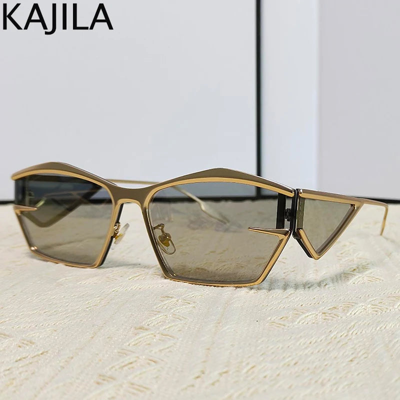 Y2K Punk Sports Sunglasses Women Men 2024 Luxury Brand Metal Frame Irregular Rectangular Sun Glasses for Lady Steampunk Eyewear