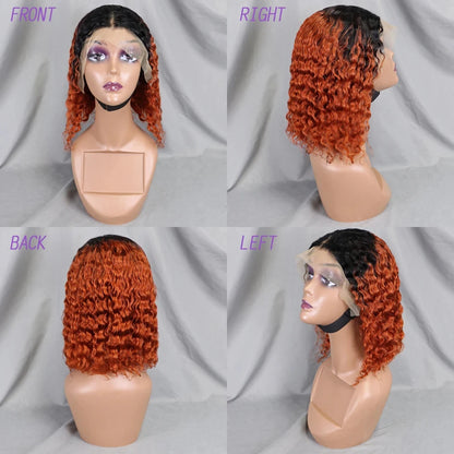 13x4 Lace Front Wigs 200% Density Bob Water Wave Wig 4/27 Human Hair Curly Human Hair with Baby Hair Wigs for Women 10-16 Inches