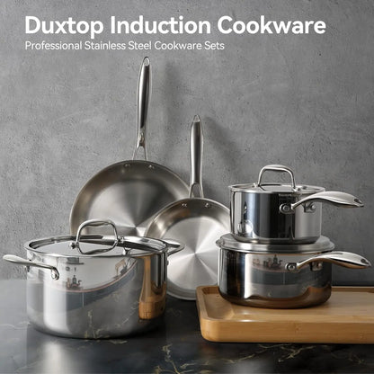 Whole-Clad Tri-Ply Stainless Steel Induction Cookware Set, 10PC Kitchen Pots and Pans Set