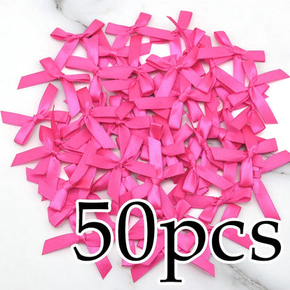 (50 Pcs) 4*4cm Colourful Ribbon Bows Small Size Polyester Satin Ribbon Bow Flower DIY Craft Decoration