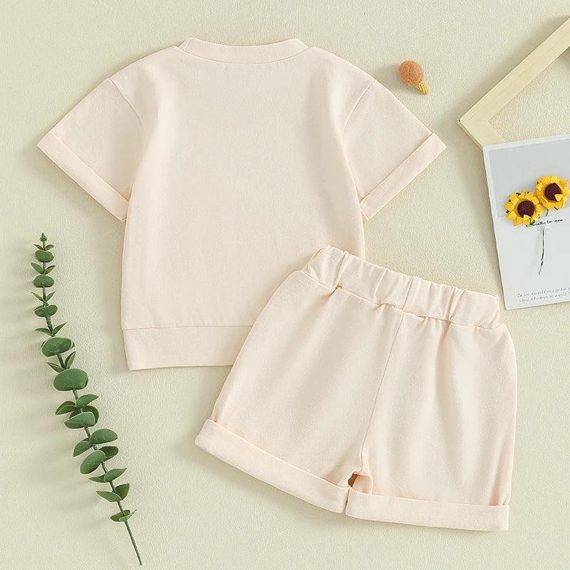 Toddler Infant Boys 2 Piece Outfits Solid Color Short Sleeve Pocket T-Shirt and Elastic Shorts Summer Baby Boy Clothes Set - MAGUSTA BEAUTY