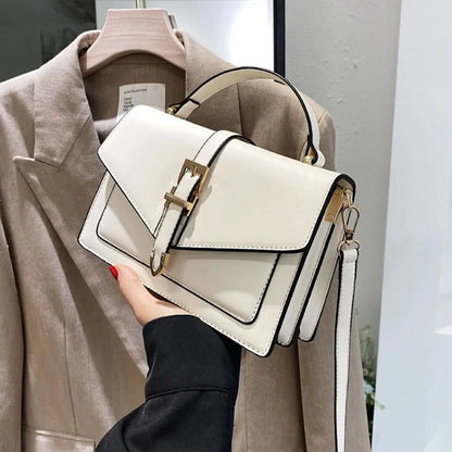 Women PU Leather Messenger Shoulder Bag Ladies Solid Color Simple Crossbody Bag Fashion Handbag Leisure Portable Sling Bag