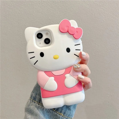 3D Pink Hello Kitty for iPhone 13 Mini 12 Pro 14 Plus 15 Pro Max 11 X XS Max XR 7 8 Plus SE Soft Cartoon Silicon Back Phone Case