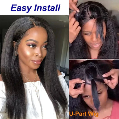 Yaki Body Wave Human Hair Wigs Glueless Vpart Wigs No Leave Out  Kinky Yaki Wave V Part Human Hair 180density for Black Women