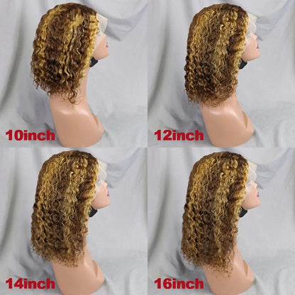 13x4 Lace Front Wigs 200% Density Bob Water Wave Wig 4/27 Human Hair Curly Human Hair with Baby Hair Wigs for Women 10-16 Inches