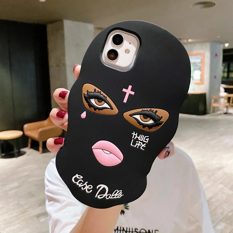 3D Mask Dolls soft case for iphone 16 15 14 Pro 13 12 11 Pro MAX 7 8 plus X XS XR SE Girl Tear Jesus cross Goon Thug Life cover