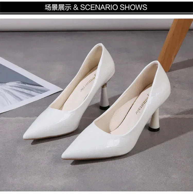 Shoes Woman 2024 Trend New Summer Red Heels Elegant Woman Black Heeled Pointed Toe Pumps Dress Leather White Ladies Shoe