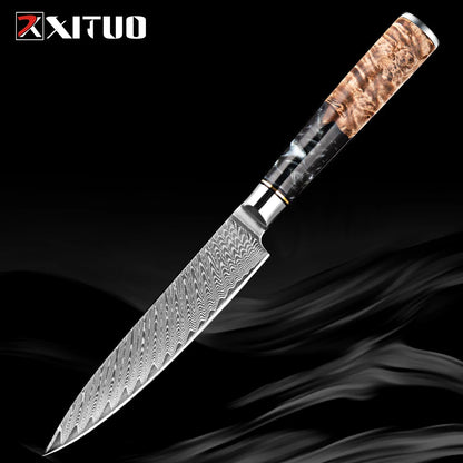 XITUO 1-9 PCS Damascus Steel Kitchen Knives High Quality Chef Chopping Vegetable Slicing Deboning Bread Knife Black Resin Handle