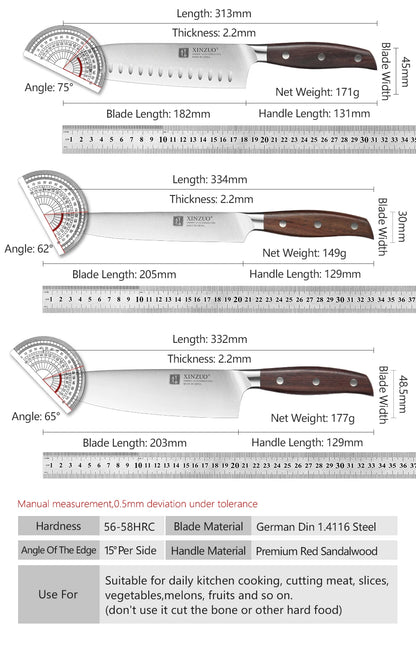 XINZUO High Quality 3.5+5+8+8+8"  Paring Utility Cleaver Chef Knife Germany 1.4116 Stainless Steel 1PCS 5PCS Kitchen Knife Sets