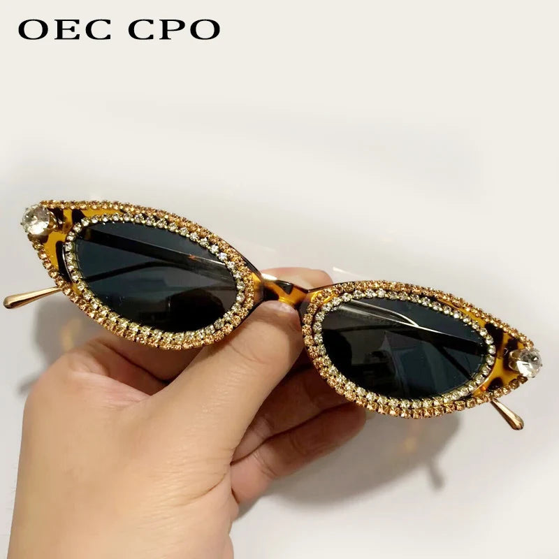 Unique Diamond Fashion Sunglasses Women Luxury Rhinestone Cat Eye Eyewear Female Trend Small Frame Ladies Sun Glasses UV400