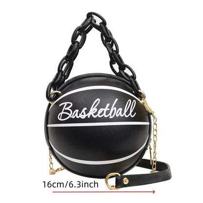 Women Shoulder Bag PU Leather Chain Basketball Bag New Letter Print Teenagers Handbag Fashion Crossbody Bags Female