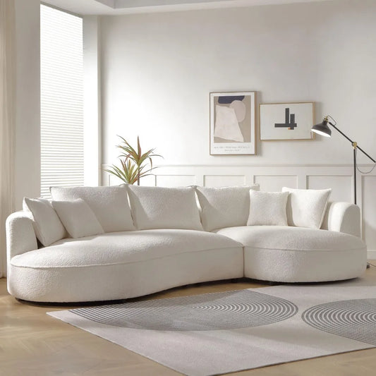 124.8" Modern Curved Sofa Couch, Upholstery Boucle Sofa  with Pillows, Right Hand Facing Sectional Boucle Fabric Couch