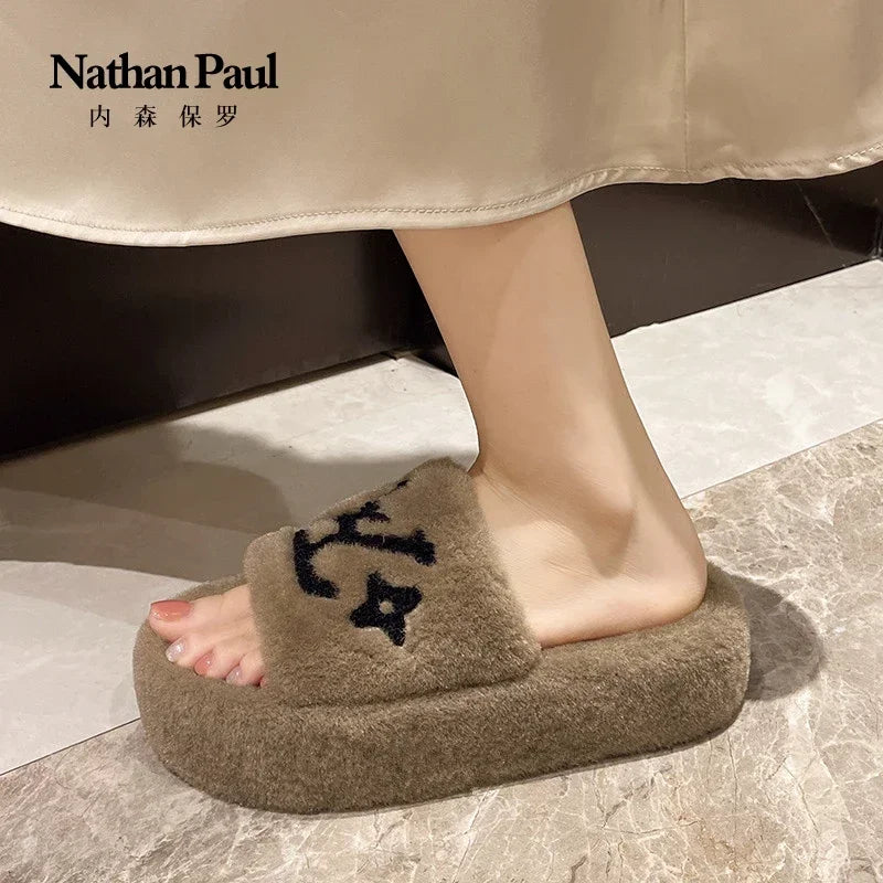 women's slippers solid color fluffy slippers women's winter fashion New women's shoes  thickened warm floor cotton slippers