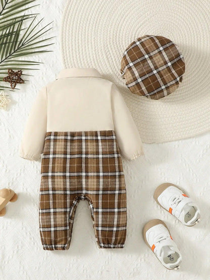 Two-Piece Baby Boy 1-24m Lapel Suspenders With Bow Gentleman Jumpsuit And Holmes Hat Spring And Autumn - MAGUSTA BEAUTY