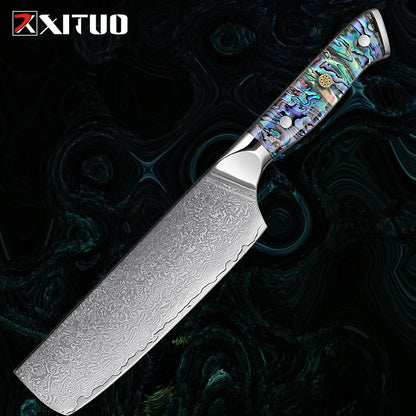 XITUO 67 Layer Damascus Steel Kitchen Knives Set Abalone Handle Sharp Santoku Bread Boning Knife Practical Kitchen Cutting Tools