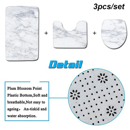 Toilet Seat Cover 3Pcs Set Bath Mat Shower Room Floor Rug Home Bathroom Anti-Slip Absorbent Doormat Bathtub Decor Carpet