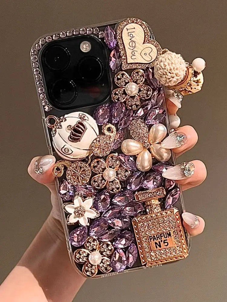 16 Pro Case Luxury Glitter Diamond Perfume Shiny Rhinestones Designers Clear Phone Cover for iPhone 15 Pro Max 13 14 Plus 11 12