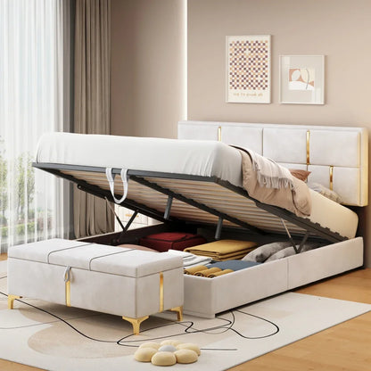 Upholstered Platform Beds with Storage System, Wood Bed Frame for Kids and Adults, Bedroom Furniture