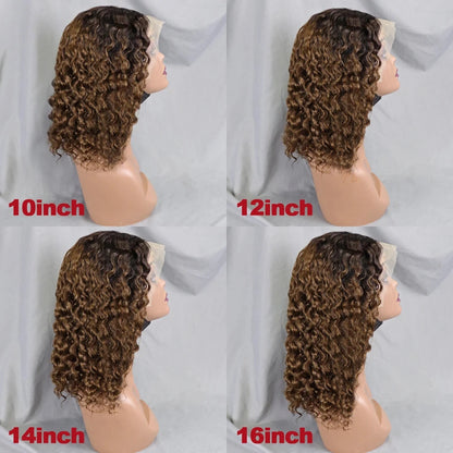 13x4 Lace Front Wigs 200% Density Bob Water Wave Wig 4/27 Human Hair Curly Human Hair with Baby Hair Wigs for Women 10-16 Inches