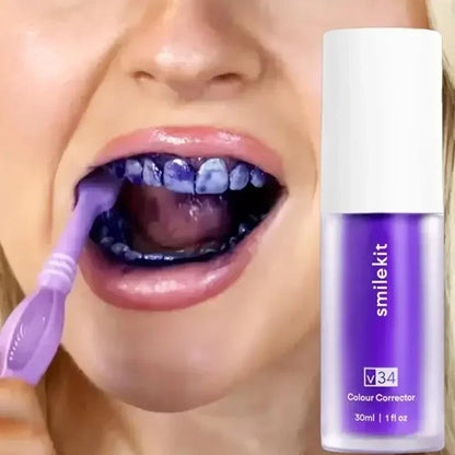 V34 30ml Purple Whitening Toothpaste Remove Stains Reduce Yellowing Care For Teeth Gums Fresh Breath Brightening Teeth New