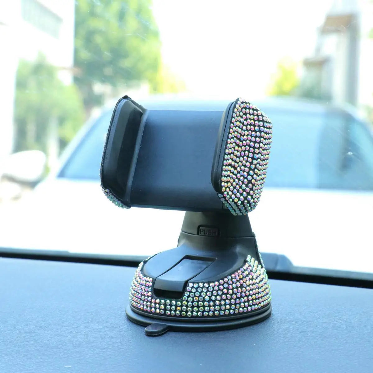 1pc Rhinestone Decor Car Phone Holder Durable Stylish Construction for Safe Driving 360° Rotation & Dashboard Suction Cup Mount!