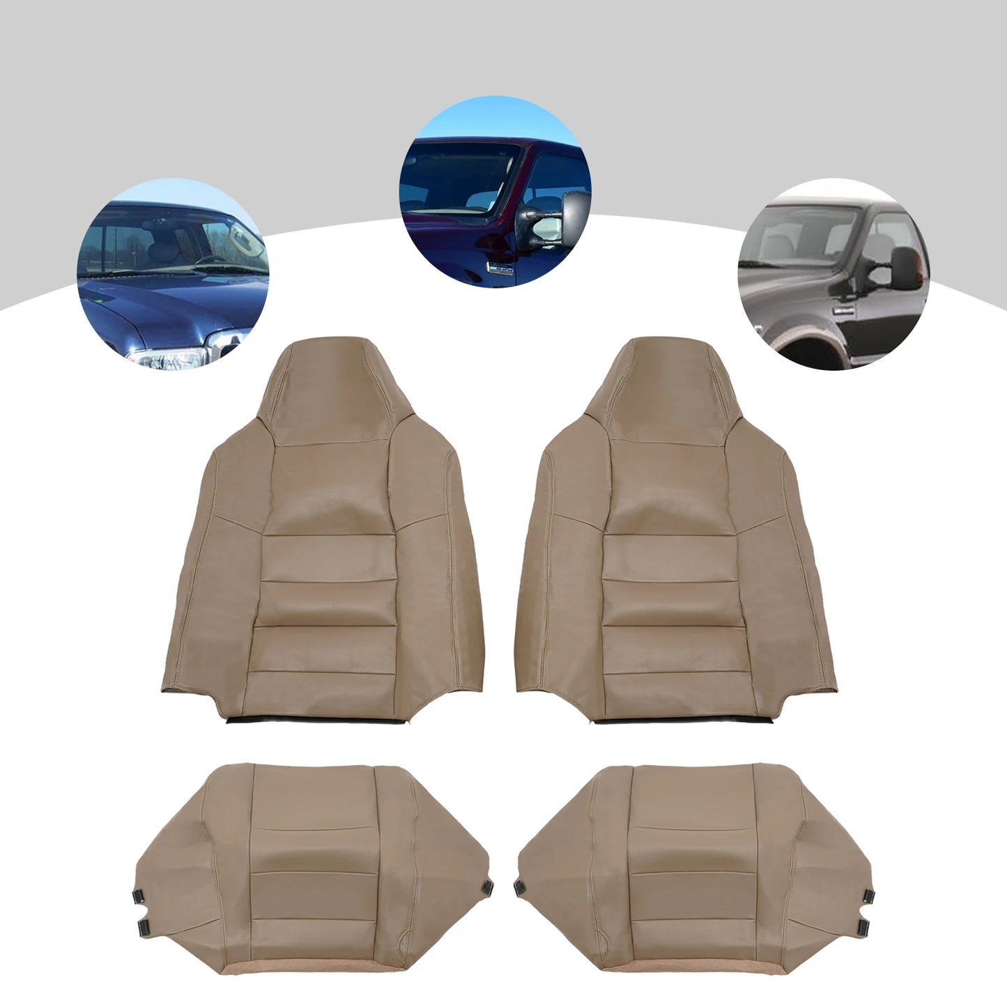 Tan and Grey PU Car Seat Covers For Ford F250 F350 Seat Covers Waterproof and Scratch-resistant,