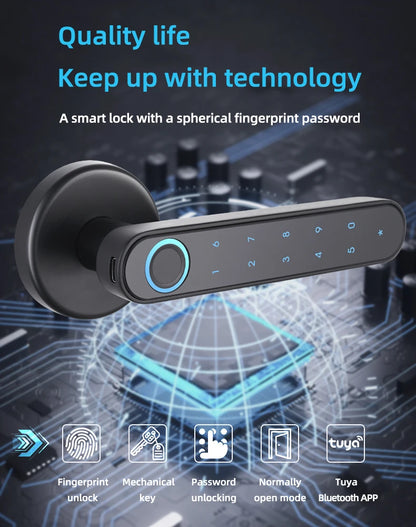 Tuya Biometric Fingerprint Smart Door Lock Electronic Digital Lock Password Fingerprint Keyless Security Door Handle Home