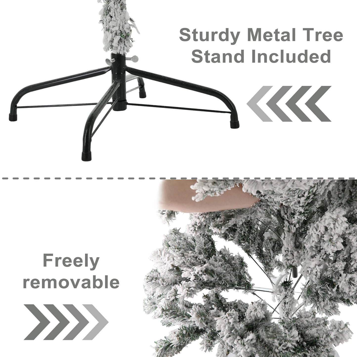 1.8m White Flocked Artificial Christmas Tree, Snow Christmas Holiday Pencil Tree, Winter Party Decoration with Realistic Branch