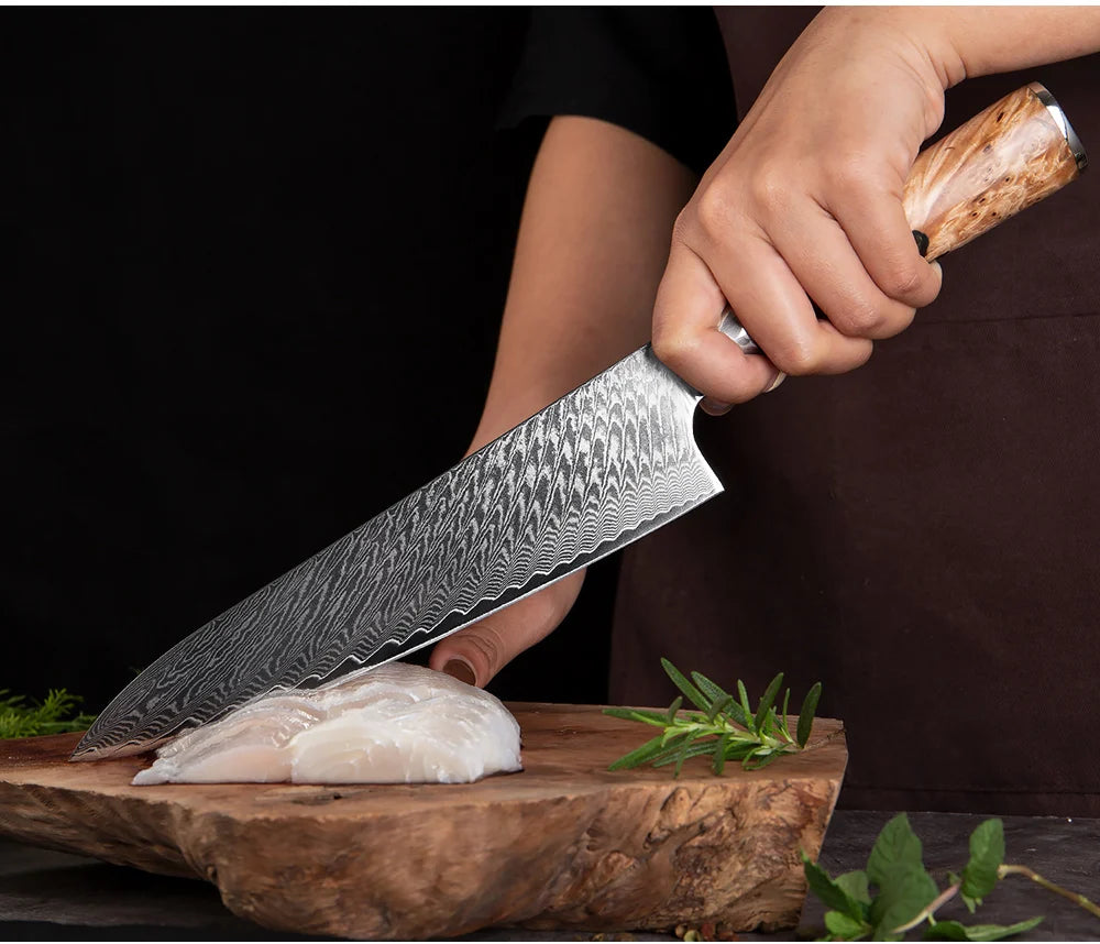 XITUO 1-9 PCS Damascus Steel Kitchen Knives High Quality Chef Chopping Vegetable Slicing Deboning Bread Knife Black Resin Handle