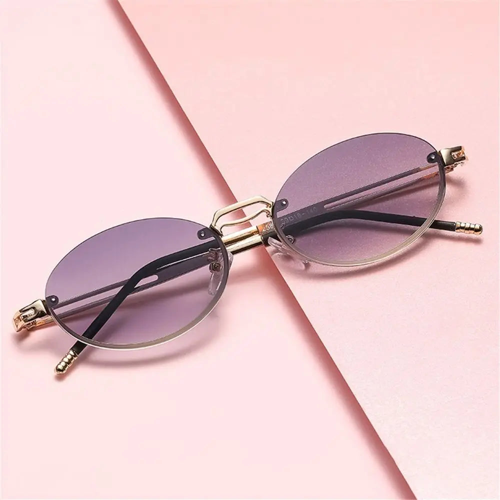 Vintage Metal Punk Sunglasses Rimless Oval Sun Glasses Trendy Frameless Shades UV400 Protection Gradient Glasses