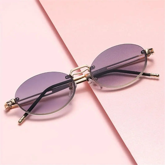 Vintage Metal Punk Sunglasses Rimless Oval Sun Glasses Trendy Frameless Shades UV400 Protection Gradient Glasses