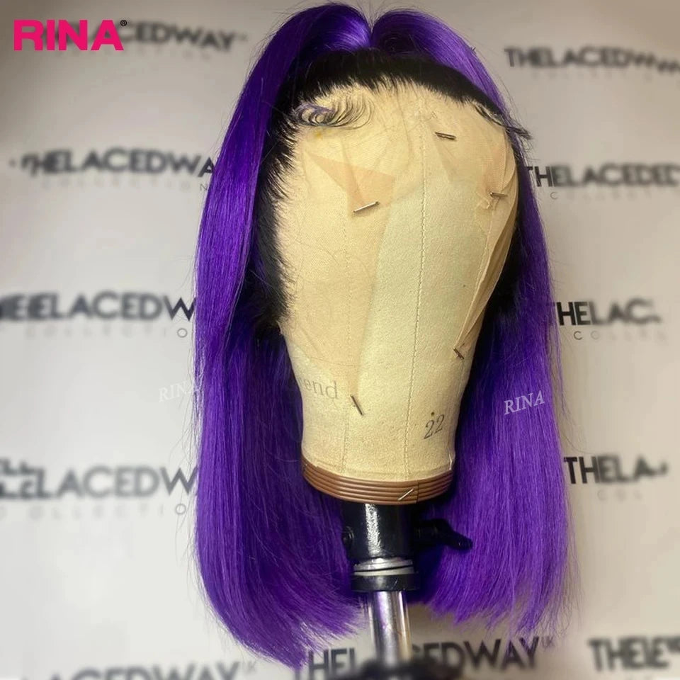 1B Purple Straight Bob Wig Human Hair 13x4 Lace Front Wigs Pre Plucked with Baby Hair Short 180 % Lace Frontal Wig For Women