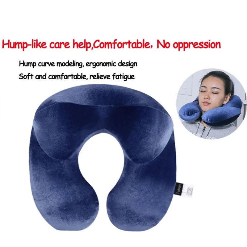 U-Shape Travel Pillow for Airplane Inflatable Neck Pillow Travel Accessories Comfortable Pillow for Sleep Home Textile Blue