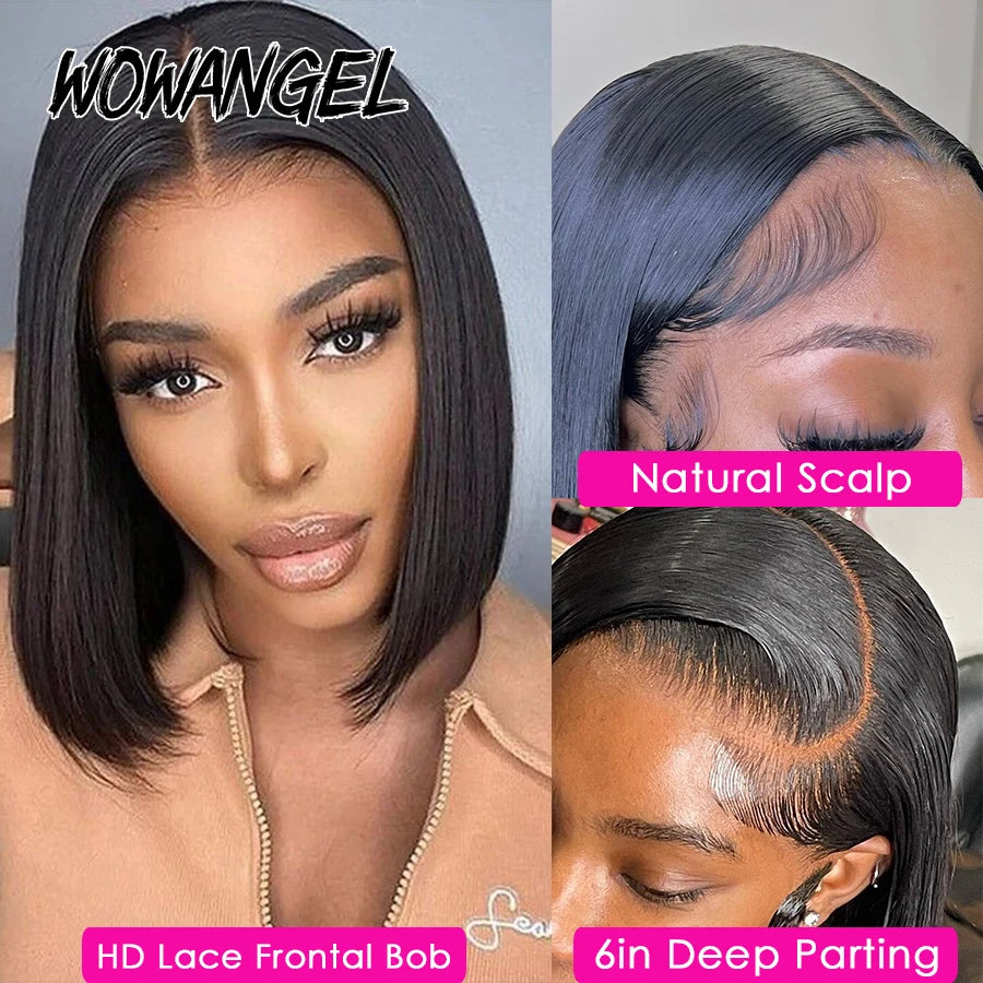 Wow Angel 13X4/13x6 HD Lace Full Frontal Short Bob Human Hair Wigs Straight Bob Wigs Bleached Knots Pre-Plucked Hair For Woman