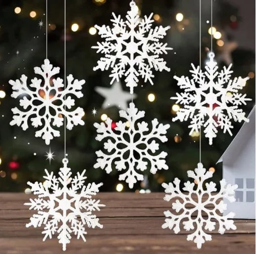 12pcs Paper Snowflakes Fake Snow Flake Artificial Snow DIY Handmade Crafts Christmas Trees Ornaments Decorations for Home