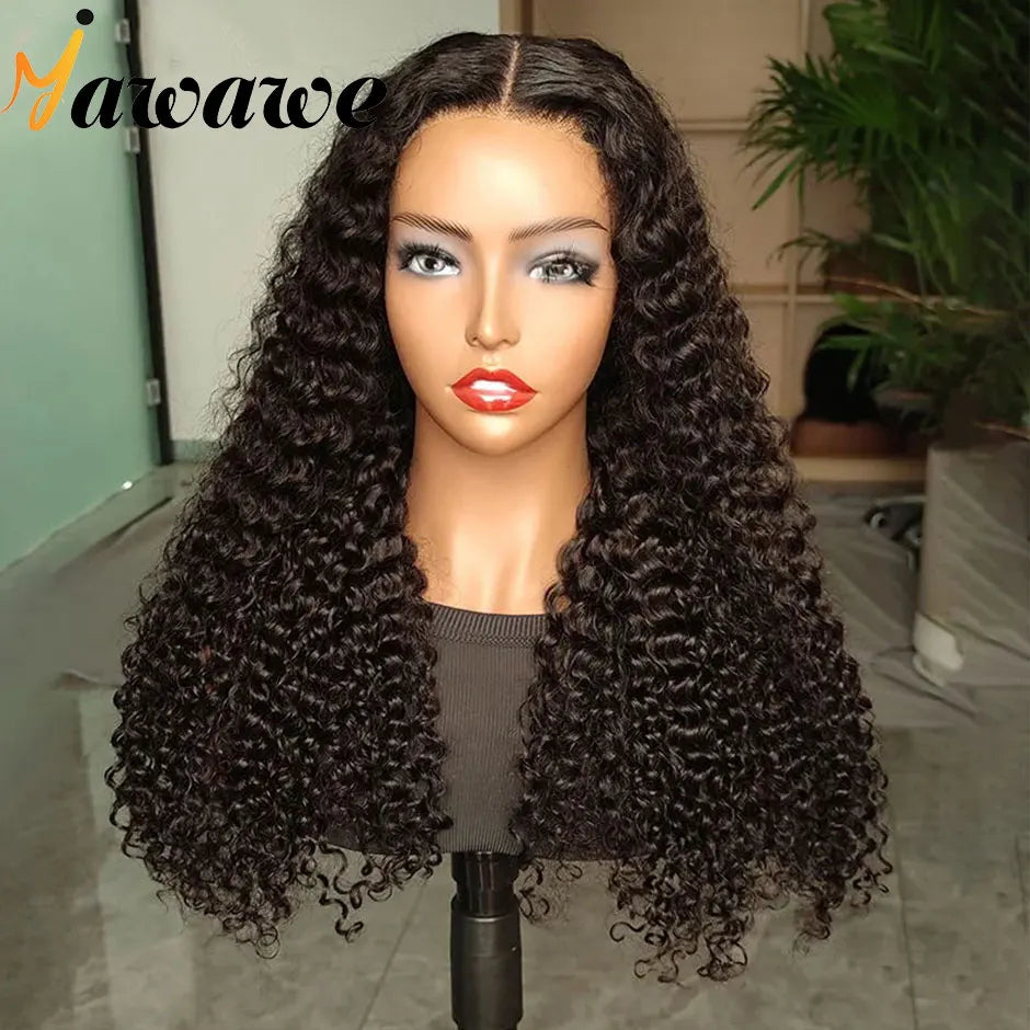 YAWAWE Pre-Bleached Glueless Wig Human Hair Ready To Wear Water Wave Pre-plucked Lace Frontal Wigs For Women Curly HD Lace Wigs