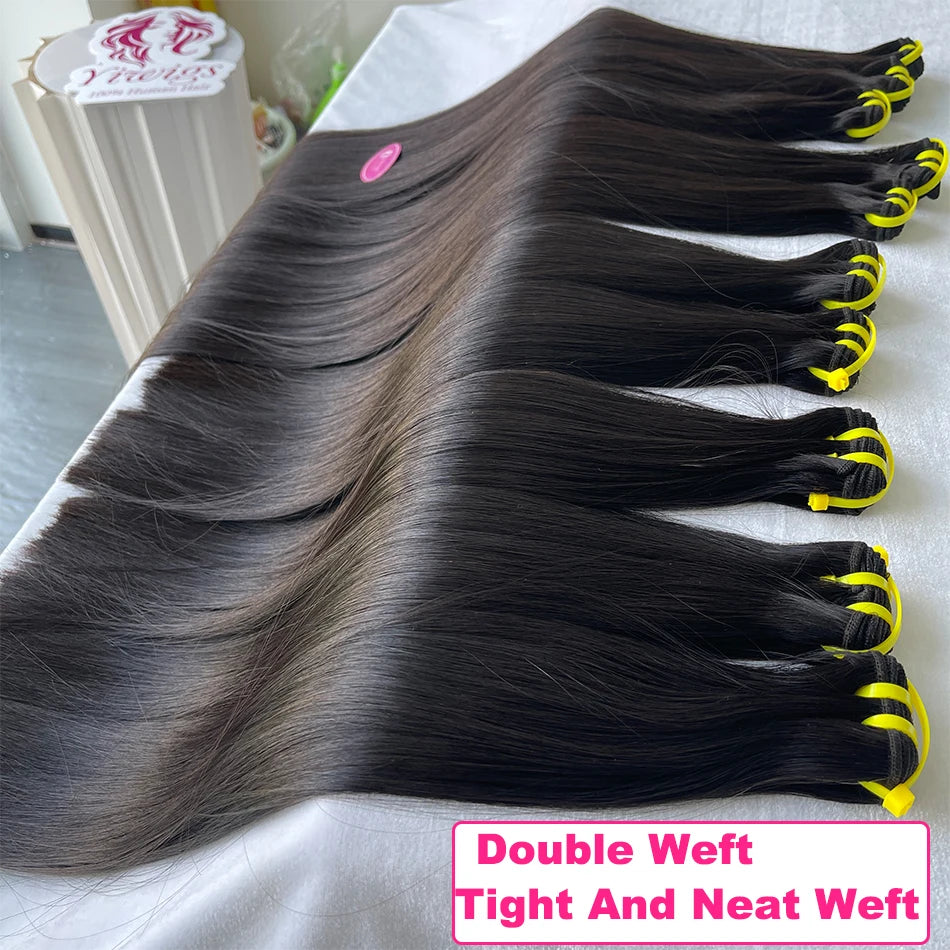 Yiwigs 15A Bone Straight Double Drawn 100% Human Hair Bundles 10-30 inches Unprocessed Raw Hair Weave Extensions For Women