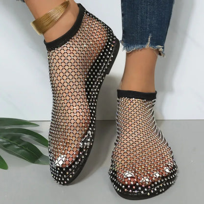 2024Women's Summer New Shiny Rhinestone Designer Anti-Slip Flat Sandals Daily Casual Comfortable Vacation Beach Shoes Large Size