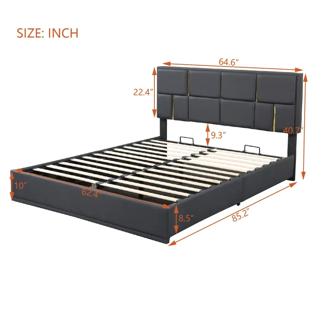 Upholstered Platform Beds with Storage System, Wood Bed Frame for Kids and Adults, Bedroom Furniture