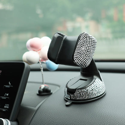 1pc Rhinestone Decor Car Phone Holder Durable Stylish Construction for Safe Driving 360° Rotation & Dashboard Suction Cup Mount!