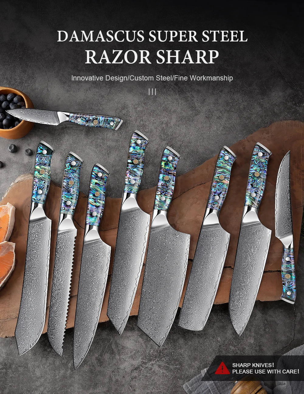 XITUO 67 Layer Damascus Steel Kitchen Knives Set Abalone Handle Sharp Santoku Bread Boning Knife Practical Kitchen Cutting Tools