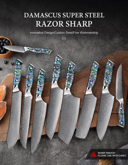 XITUO 67 Layer Damascus Steel Kitchen Knives Set Abalone Handle Sharp Santoku Bread Boning Knife Practical Kitchen Cutting Tools