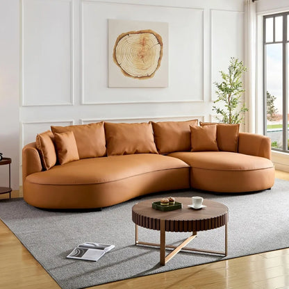 124.8" Modern Curved Sofa Couch, Upholstery Boucle Sofa  with Pillows, Right Hand Facing Sectional Boucle Fabric Couch