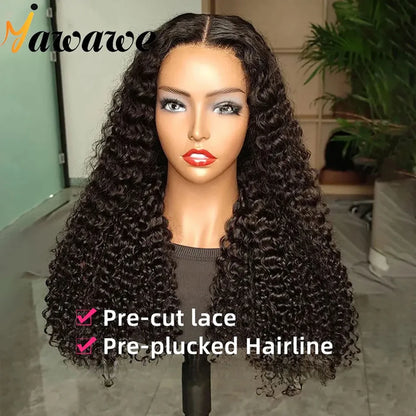 YAWAWE Pre-Bleached Glueless Wig Human Hair Ready To Wear Water Wave Pre-plucked Lace Frontal Wigs For Women Curly HD Lace Wigs