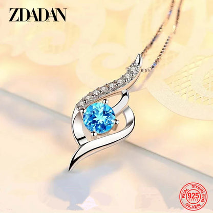 ZDADAN 925 Silver Blue Crystal Necklace Chain For Women Wedding Jewelry