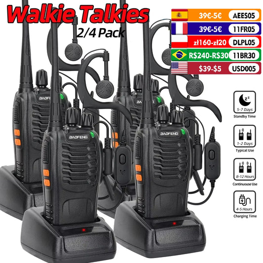 2/4PCS Baofeng BF-888S V2 Walkie Talkie Dual Band Portable Long Range Standby UHF 400-470MHz USB Ham Two Way Radio for Hunting