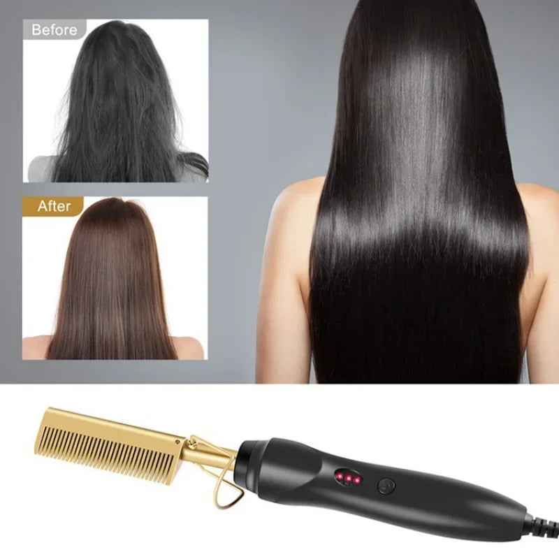 2 in 1 Electric Hot Heating Comb Hair Straightener Curler Wet Dry Hair Iron Straightening Brush Hair Styling Tool