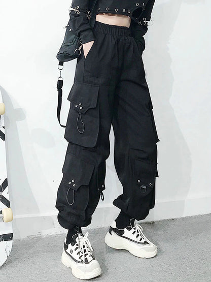 Women Cargo Pants 2023 Harem Pants Fashion Punk Pockets Jogger Trousers With Chain Harajuku Elastics High Waist Streetwear