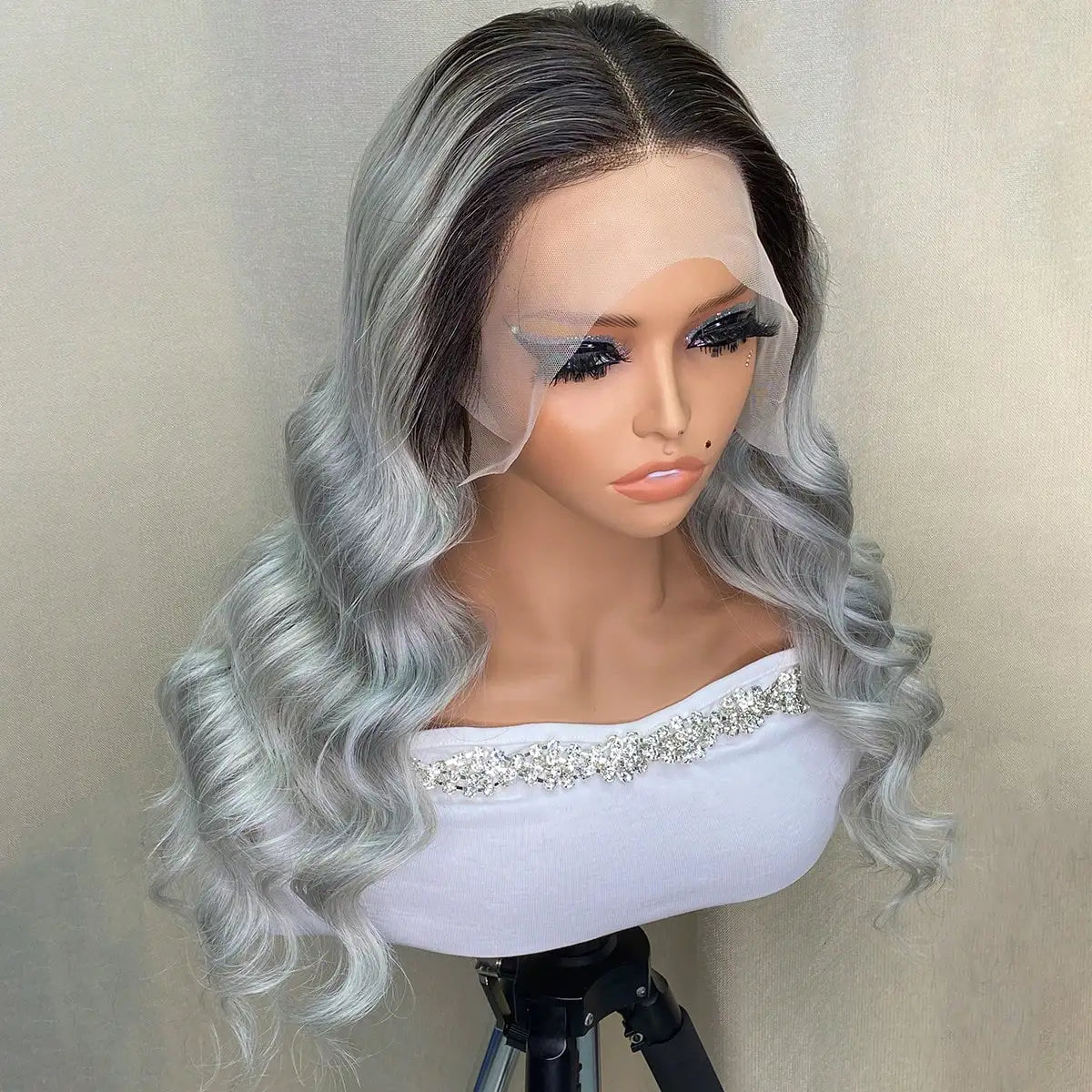 1B Grey Body Wave Transparent Lace Front Wigs Human Hair Pre Plucked 150 Density 1B Grey Human Hair 13×4 Front Wigs for Women