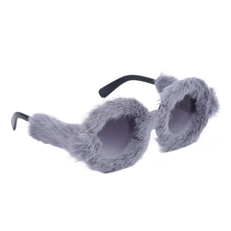 UV400 Luxury Designer Sunglass Round Frame Plush Sunglasses for Women's PC Cute Plush Suneyewear UV Resistant Sun Glasses